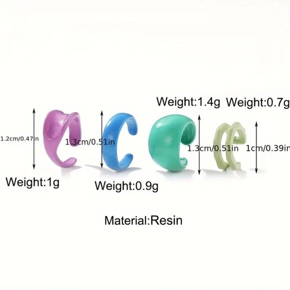 Minimalist Earrings RESIN Ear Cuffs 3pc Creative, Simple,Cute, Seamless - Picture 3 of 5